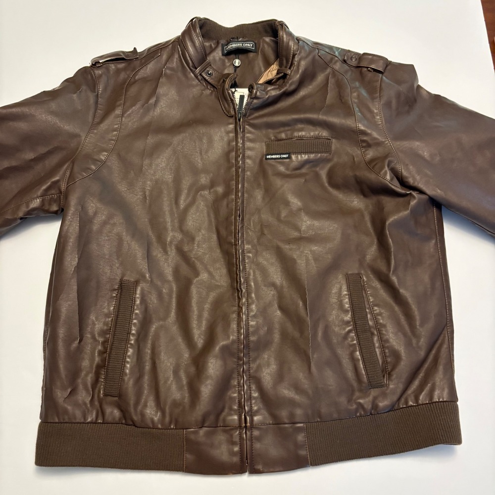 Members Only Racer Jacket Mens 2XL Brown Faux Leather Quilted Moto 8C 2470